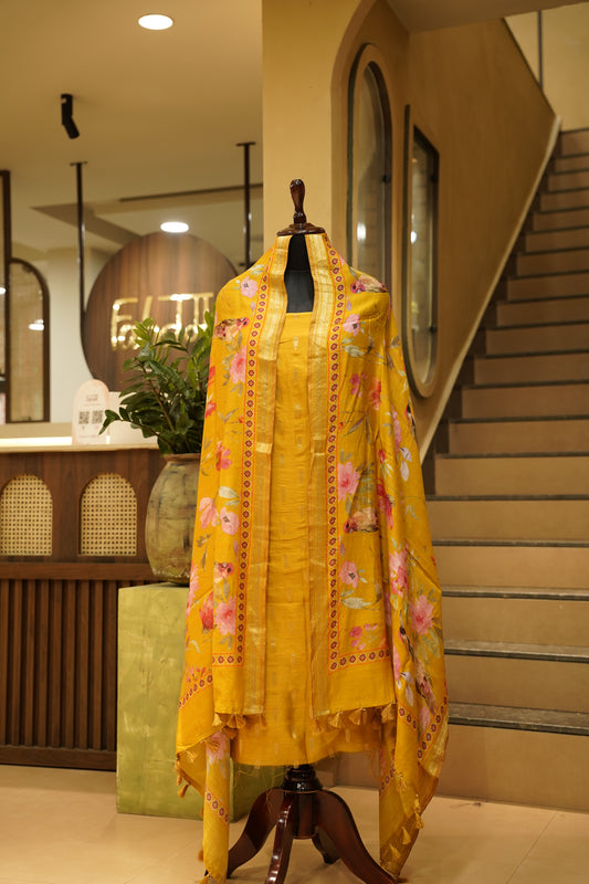 Yellow Banarasi Maheshwari Suit
