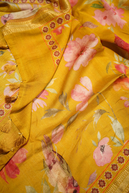 Yellow Banarasi Maheshwari Suit