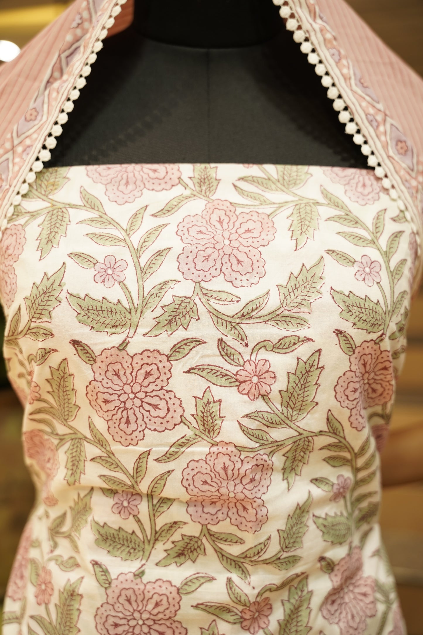 Off White Pure Cotton Block Printed Suit