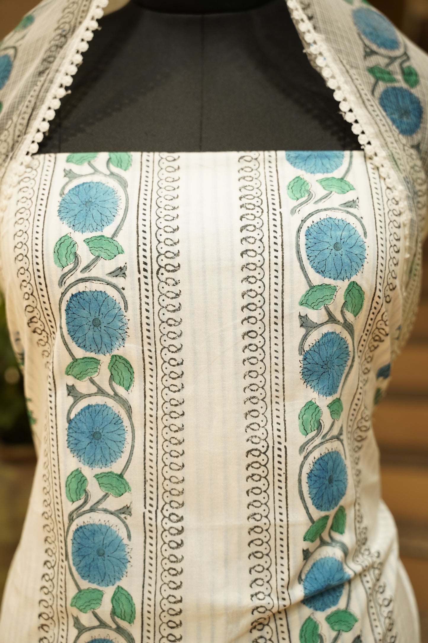 White Pure Cotton Block Printed Suit