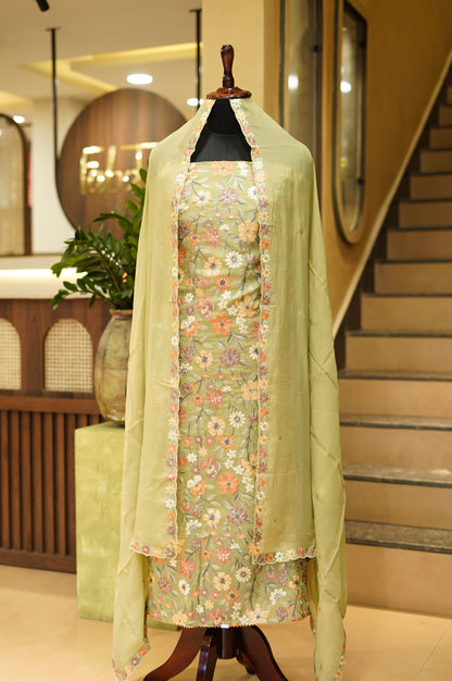 Green Organza Suit with Heavy Embroidery