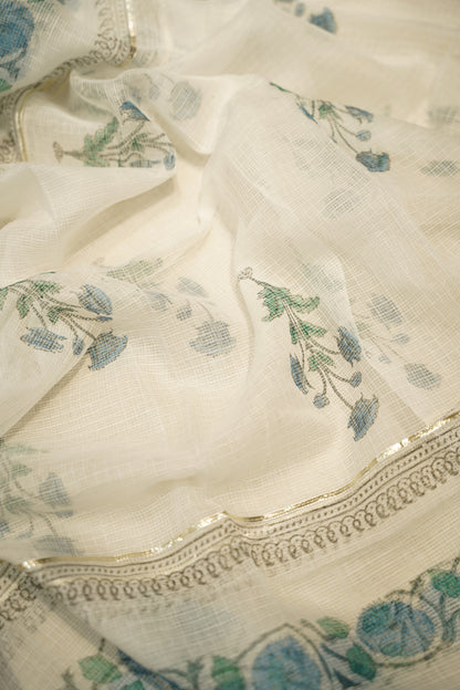 White Pure Cotton Block Printed Suit