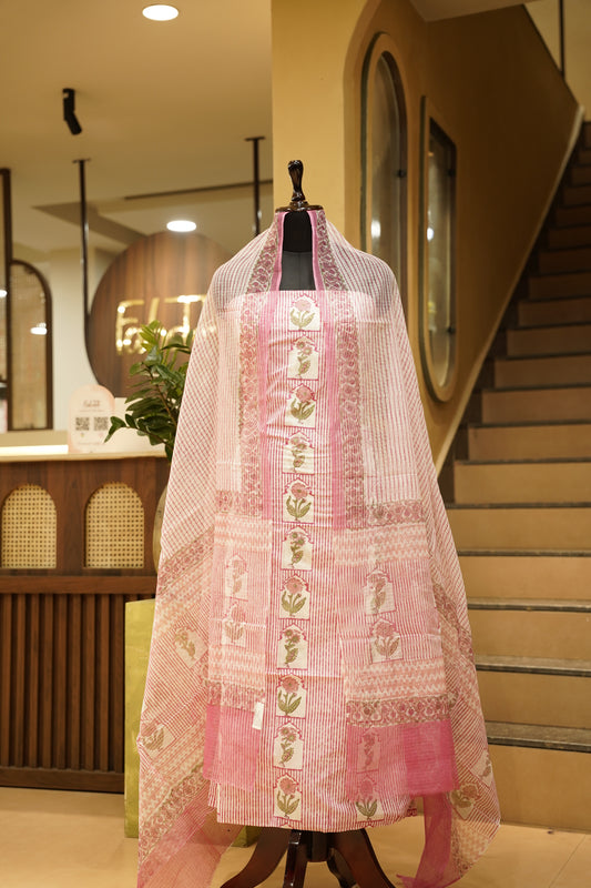 White Pure Cotton Block Printed Suit