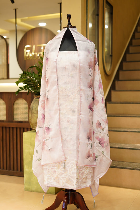 Lavender Khadi Linen Jamdani Printed Suit