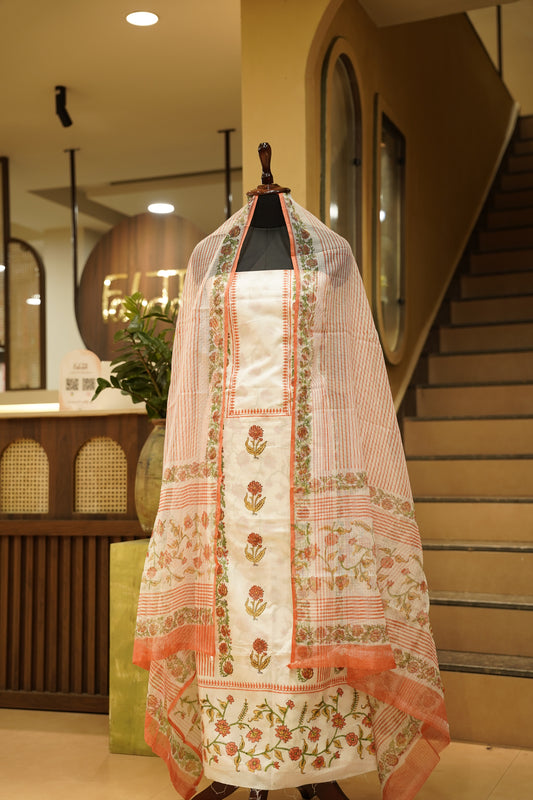 White Pure Cotton Block Printed Suit