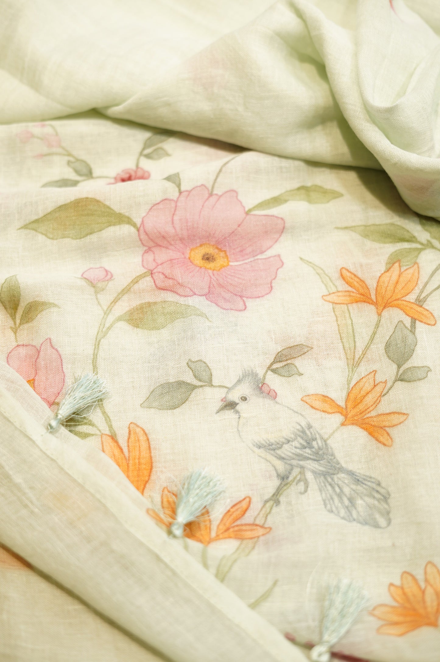 Off White Pure Linen Printed Suit