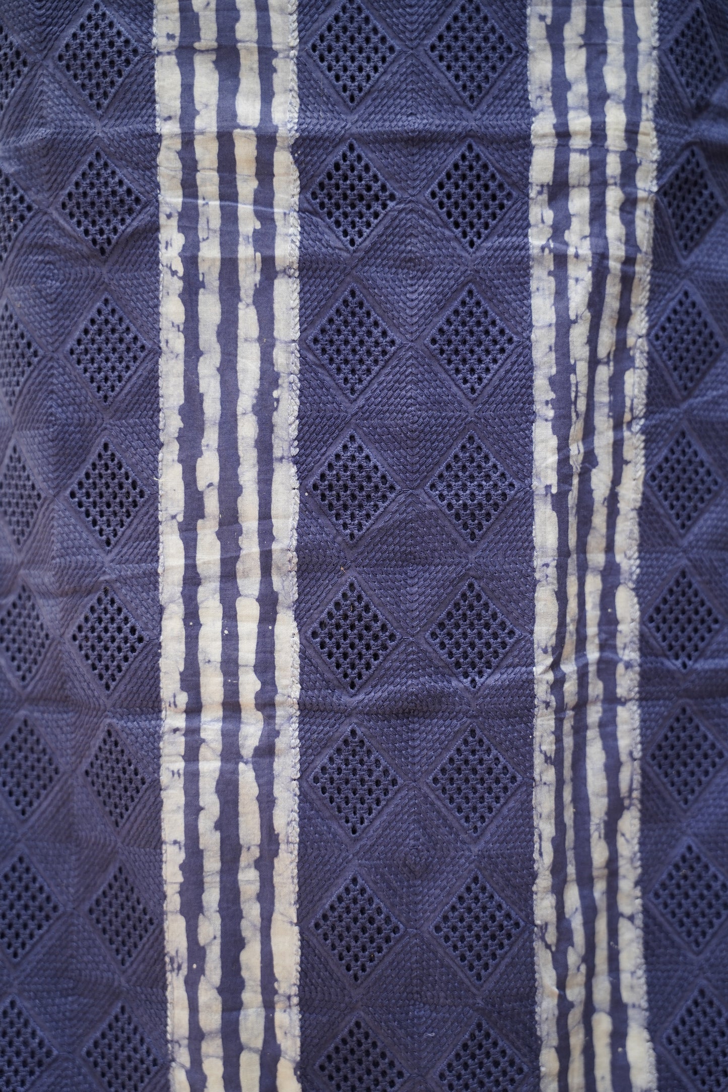 Blue Cotton Cutwork Suit with Batik Print