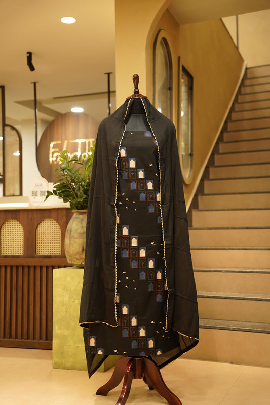Black Cotton Printed Suit