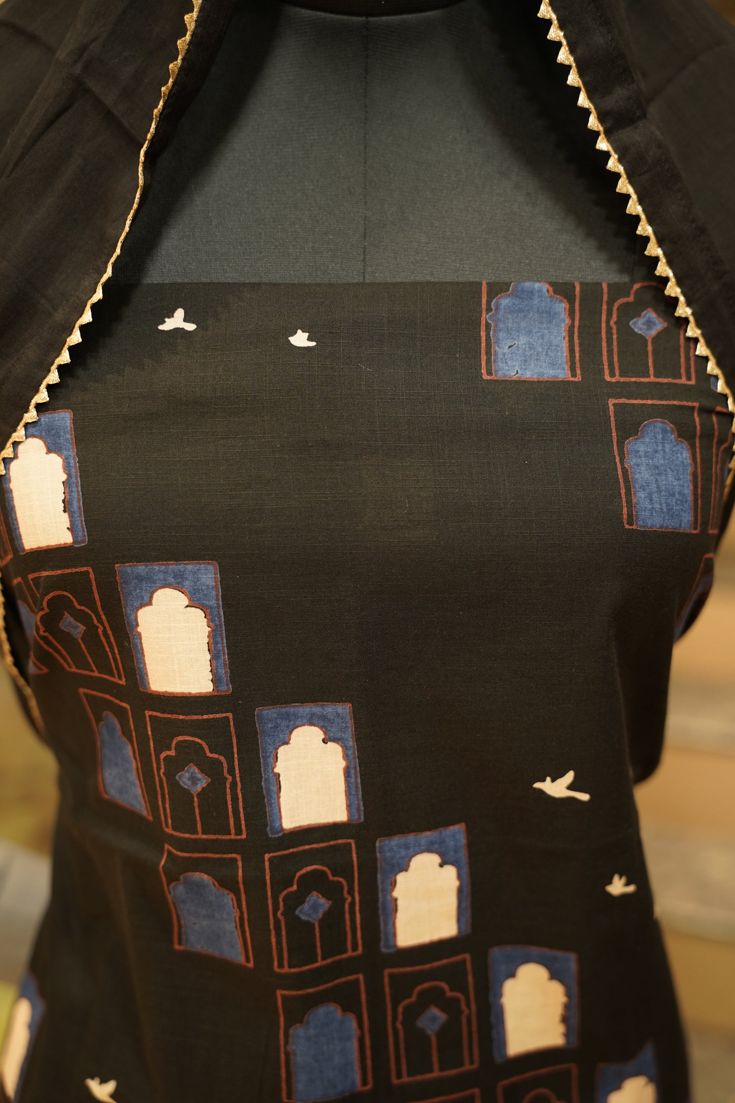 Black Cotton Printed Suit