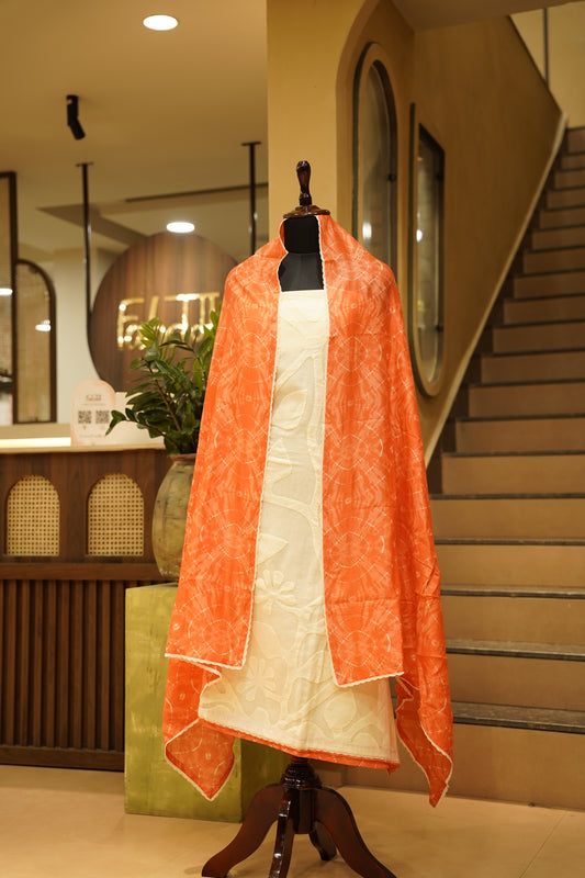 Off White Applique Cotton Suit