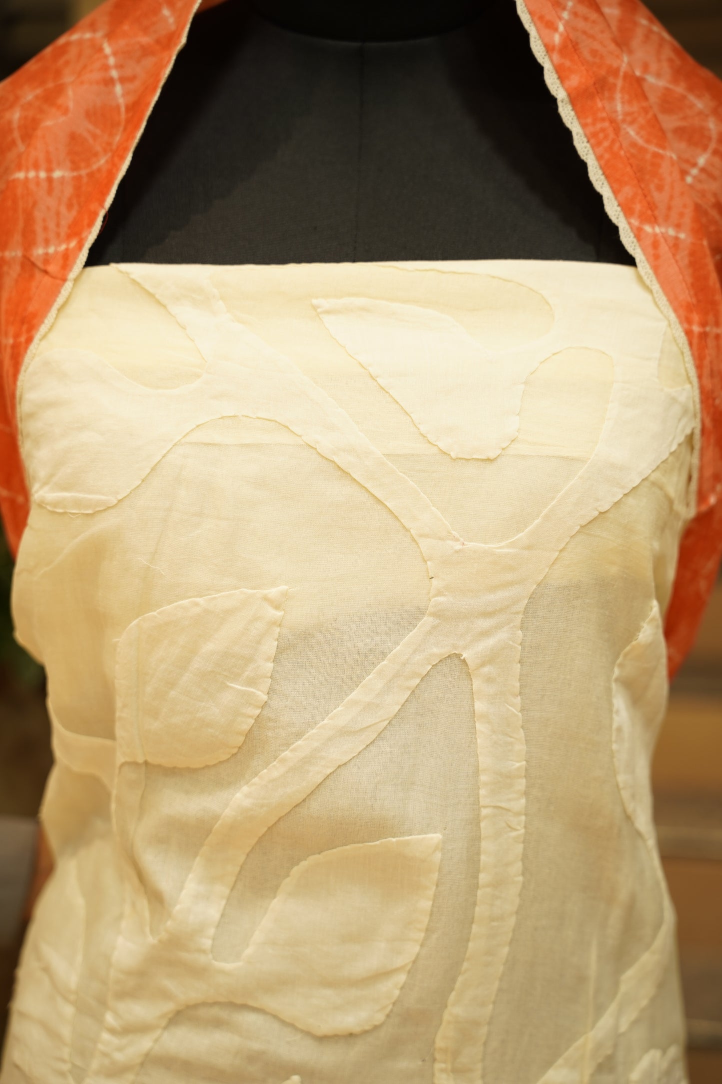 Off White Applique Cotton Suit