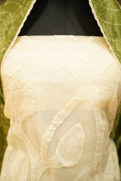 Off White Applique Cotton Suit