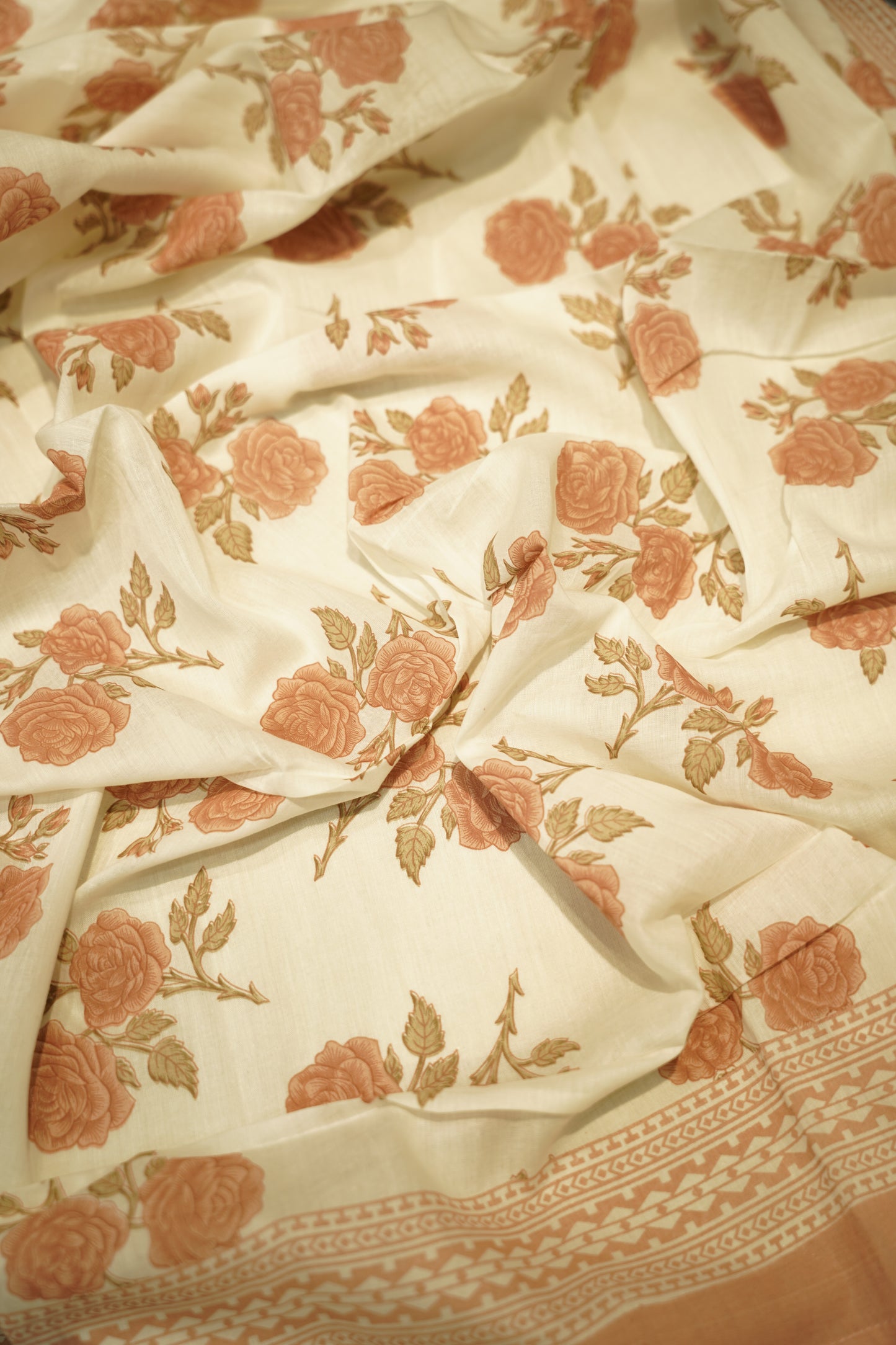 Peach Cotton Printed Suit