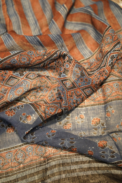 Blue Pure Linen Ajrakh Suit