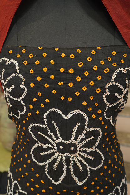 Black Cotton Bandhej Suit