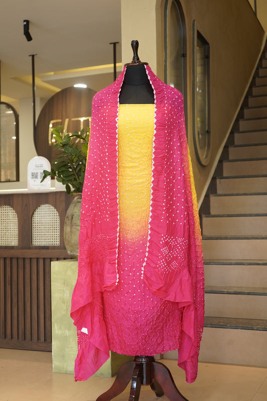 Pure Habutai Silk Ombre Shaded Rai Bandhej Suit