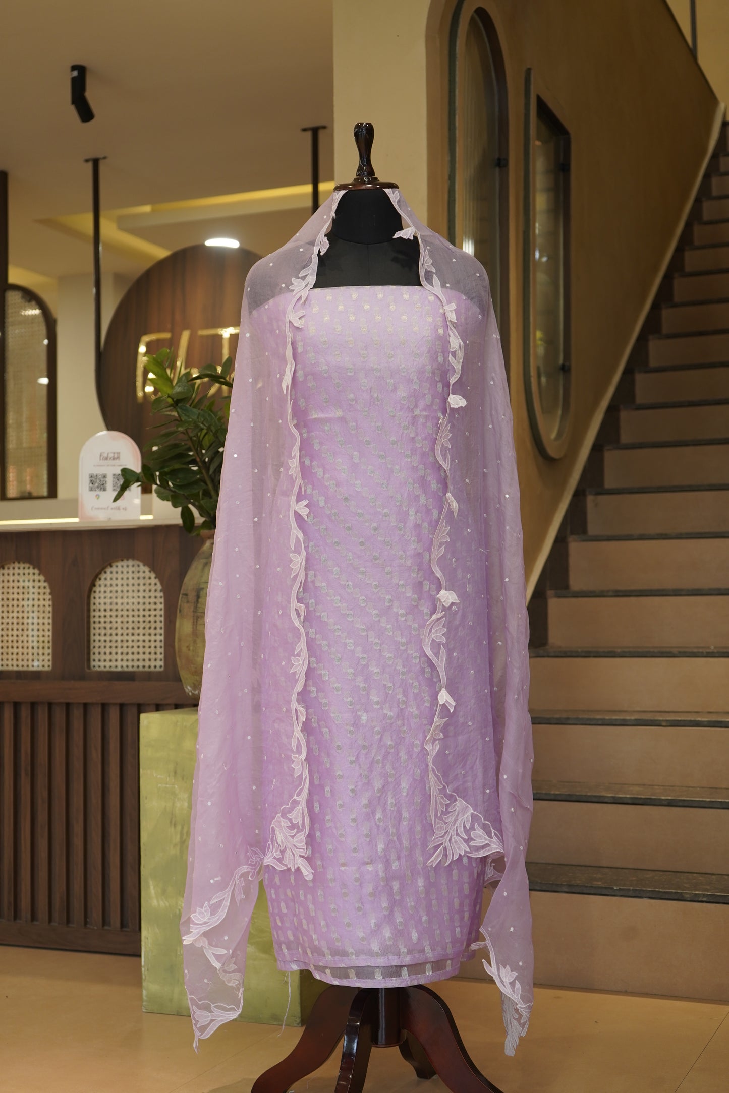 Lavender Pure Organza Jaquard Suit