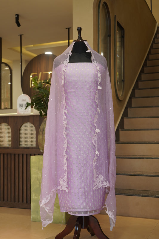 Lavender Pure Organza Jaquard Suit
