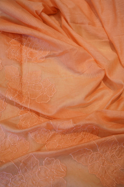 Peach Linen Suit with Applique Work