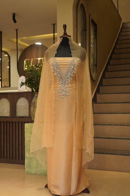 Peach Tissue Suit with Handwork