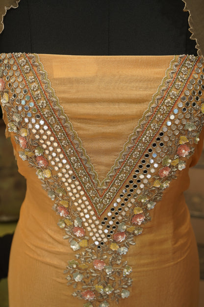 Peach Tissue Suit with Handwork