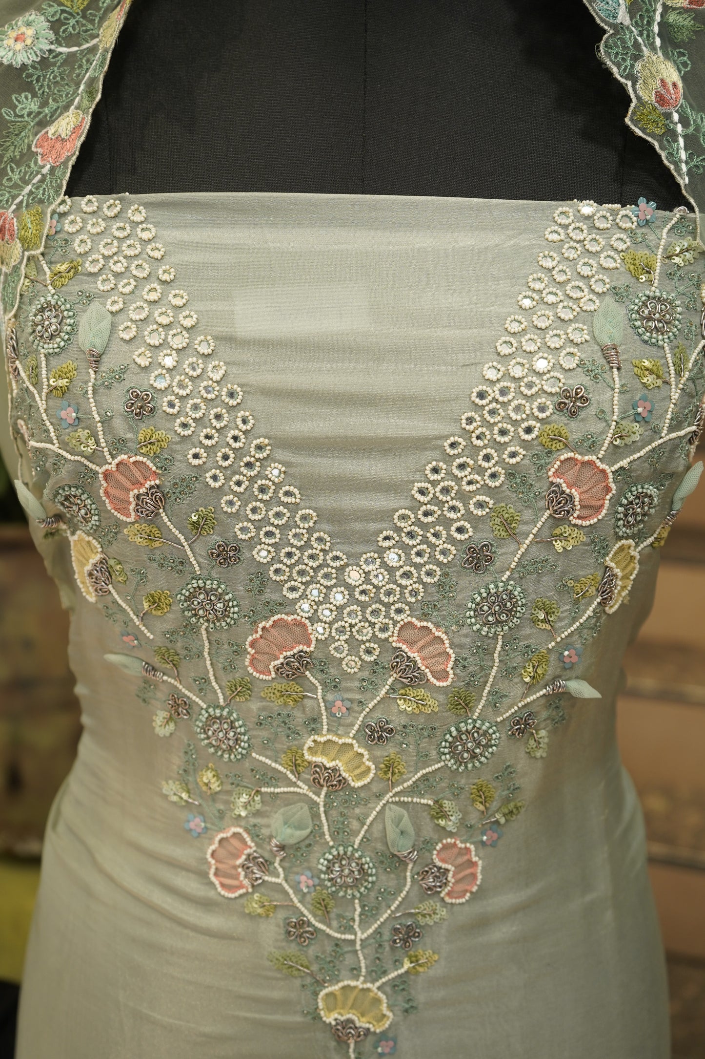 Green Tissue Suit with Handwork