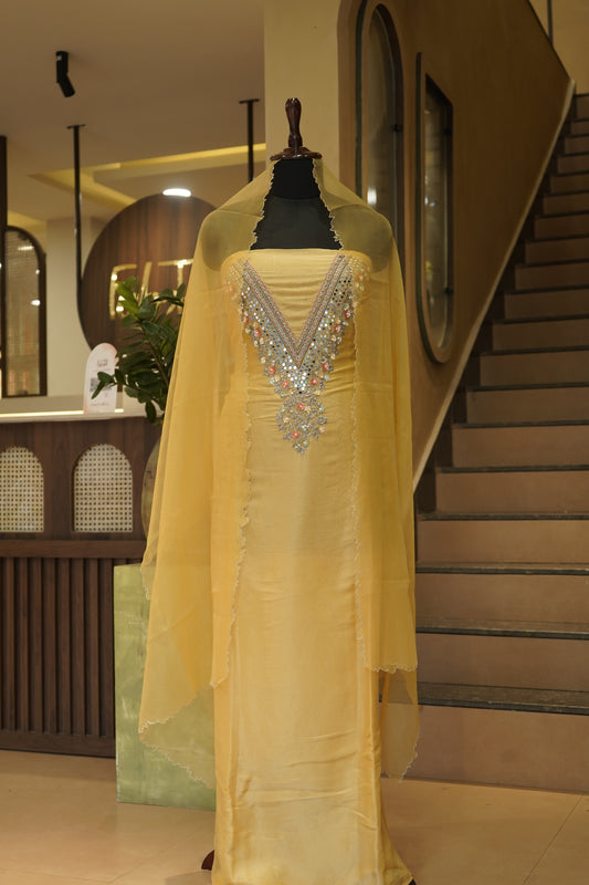 Yellow Tissue Suit with Handwork