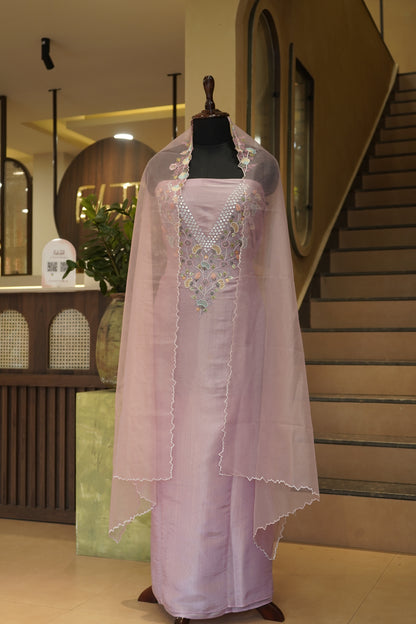 Pink Tissue Suit with Handwork