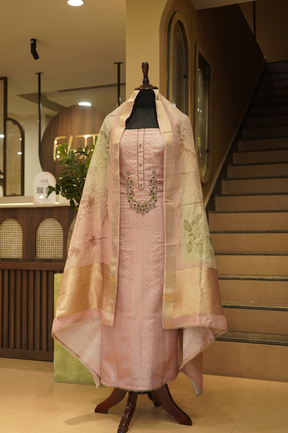 Pink Crush Tissue Suit with Neck Work