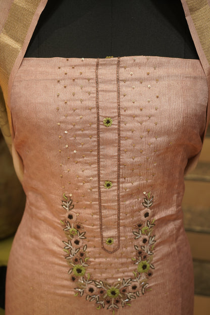 Pink Crush Tissue Suit with Neck Work