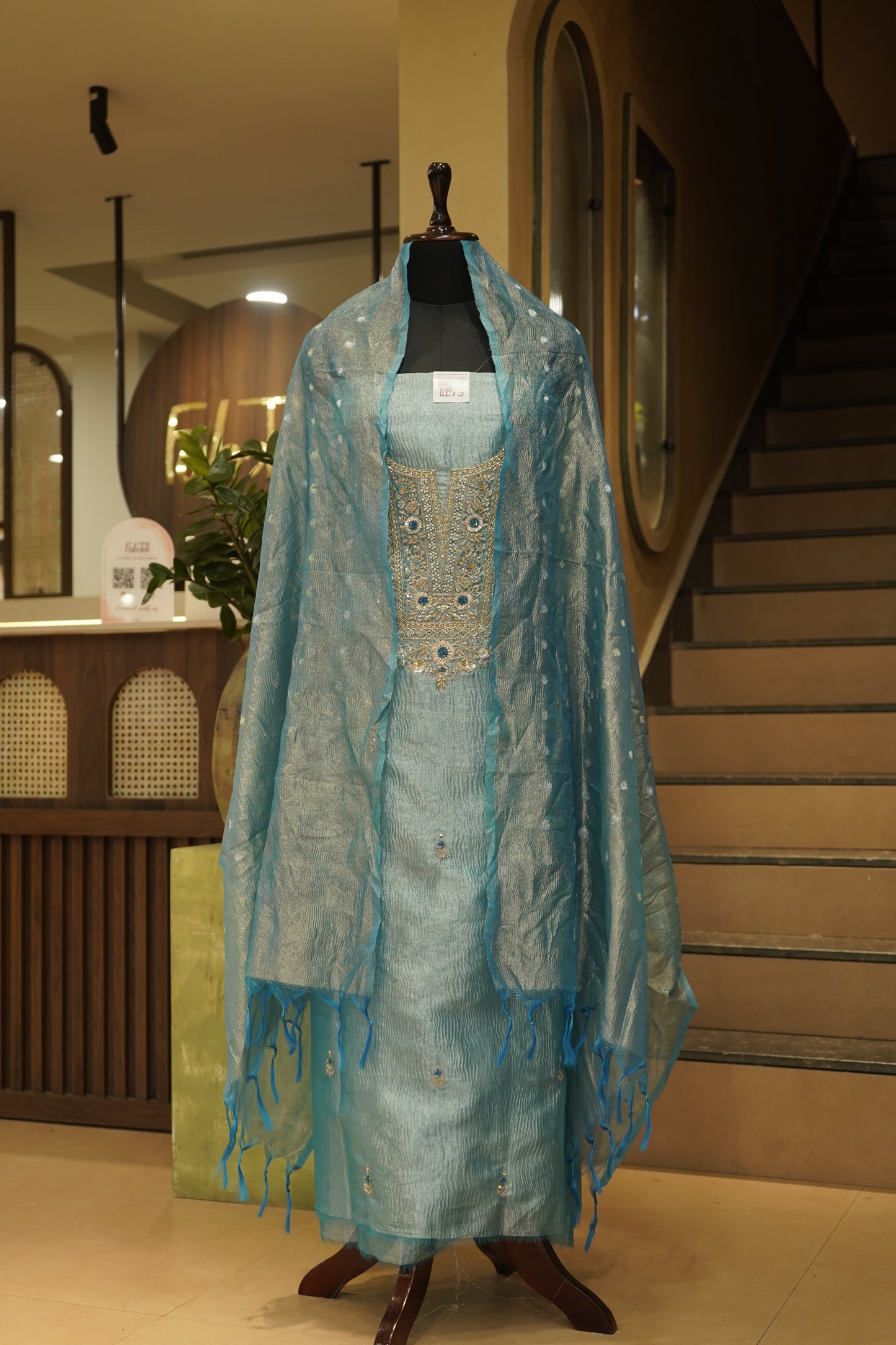 Blue Crush Tissue Suit with Handwork