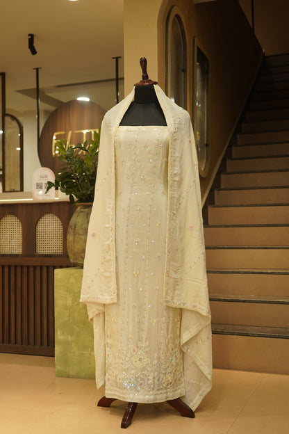 Ivory Tissue Suit with Beads Handwork