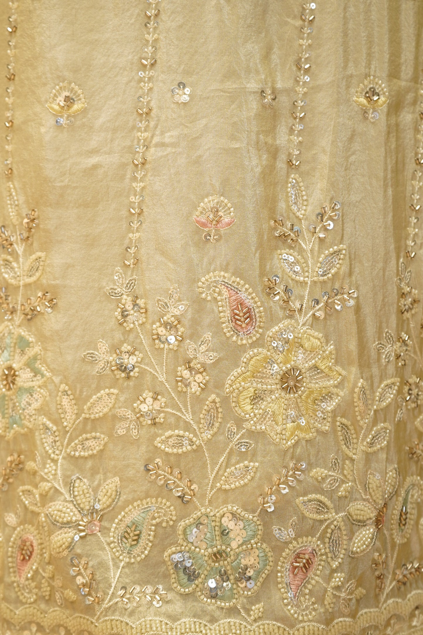 Ivory Tissue Suit with Beads Handwork