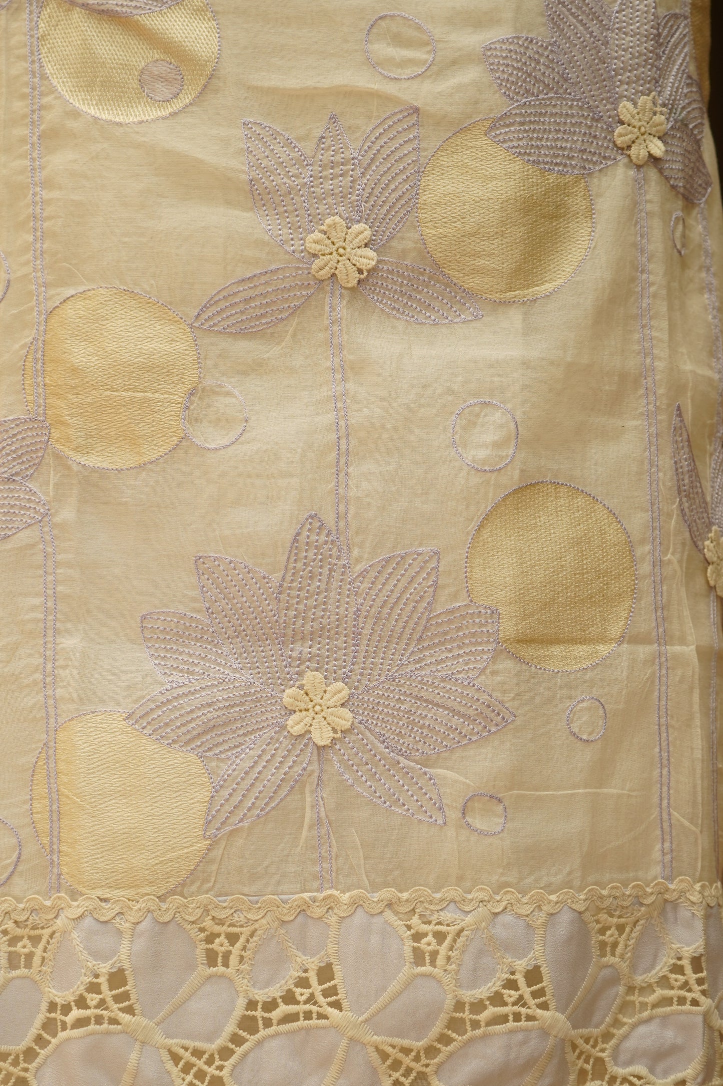 Off White Mul Chanderi Suit with Applique Embroidery