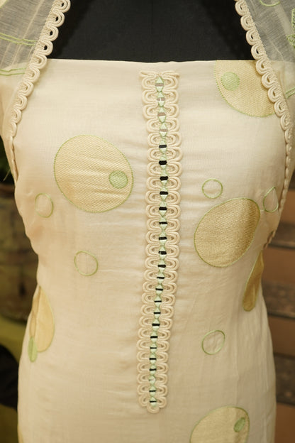 Off White Mul Chanderi Suit with Applique Embroidery