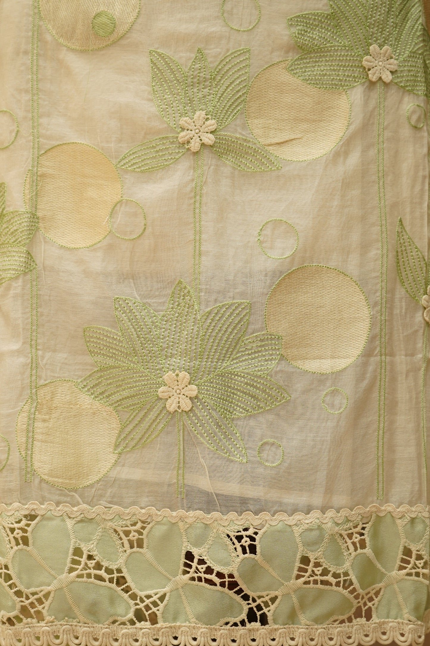 Off White Mul Chanderi Suit with Applique Embroidery