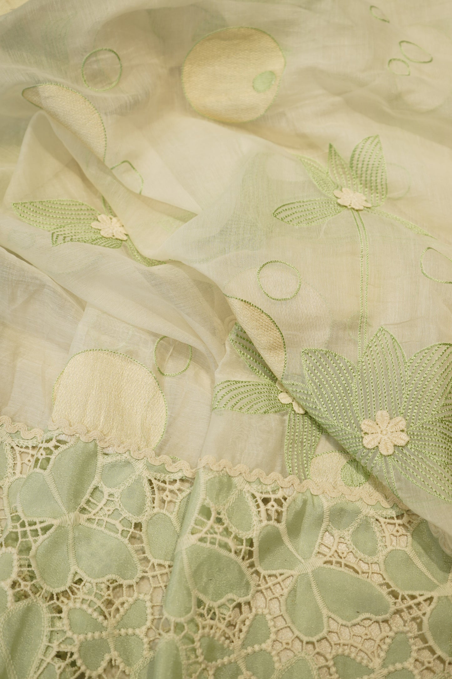 Off White Mul Chanderi Suit with Applique Embroidery