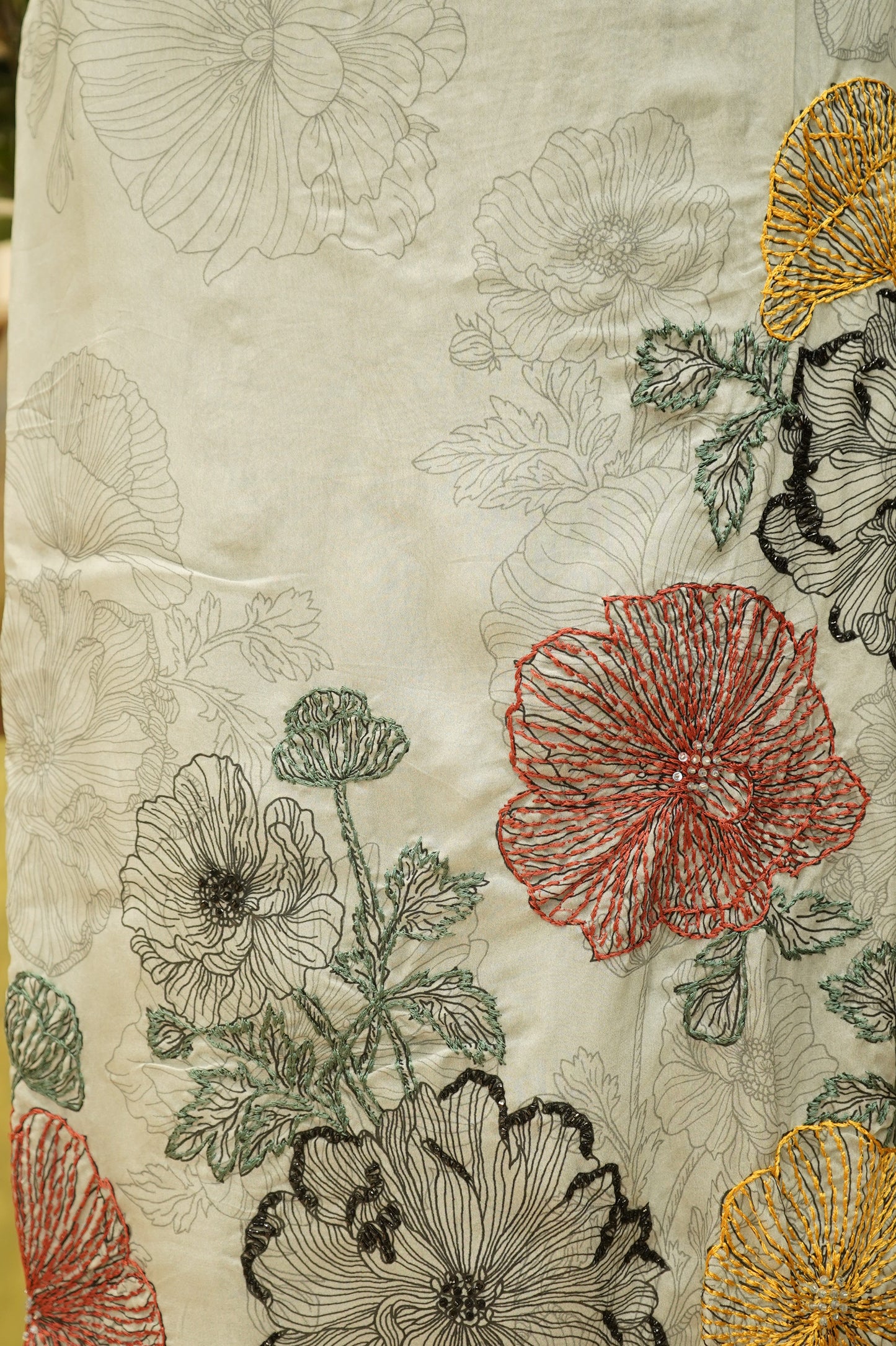 Blue Organza Printed Suit with Embroidery