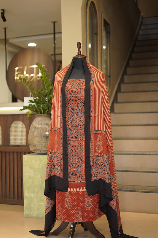 Red Ajrakh Modal Satin Suit