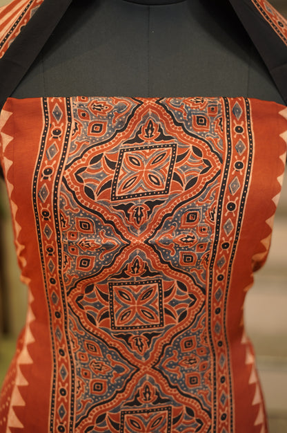 Red Ajrakh Modal Satin Suit