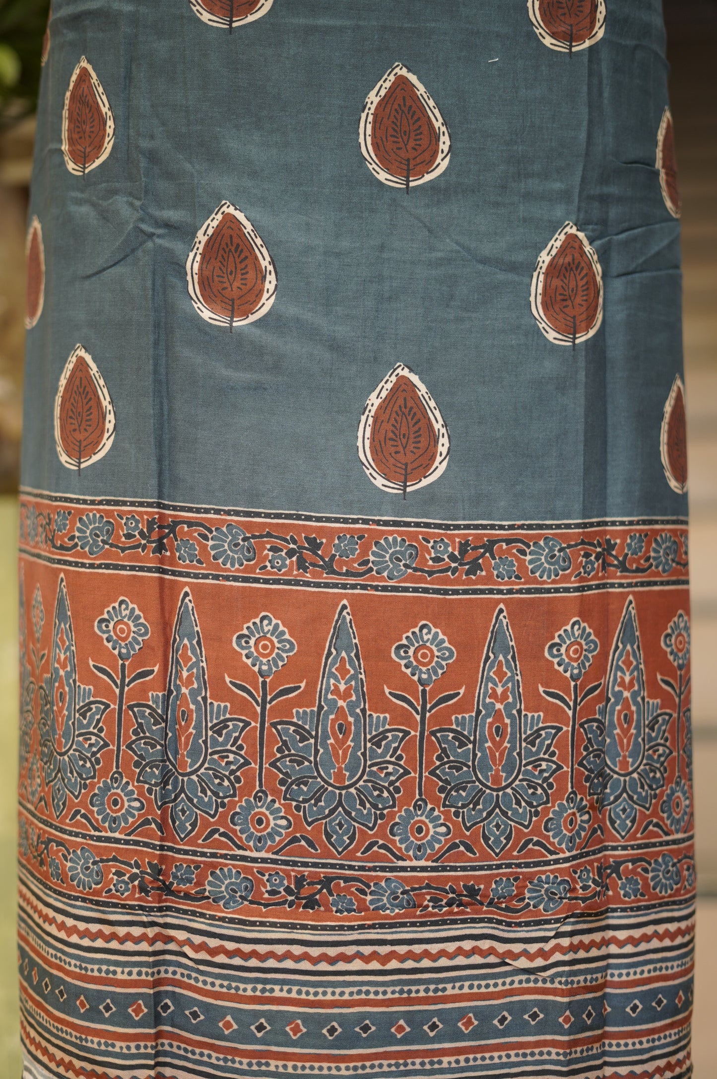 Blue Ajrakh Printed Muslin Suit with Handwork