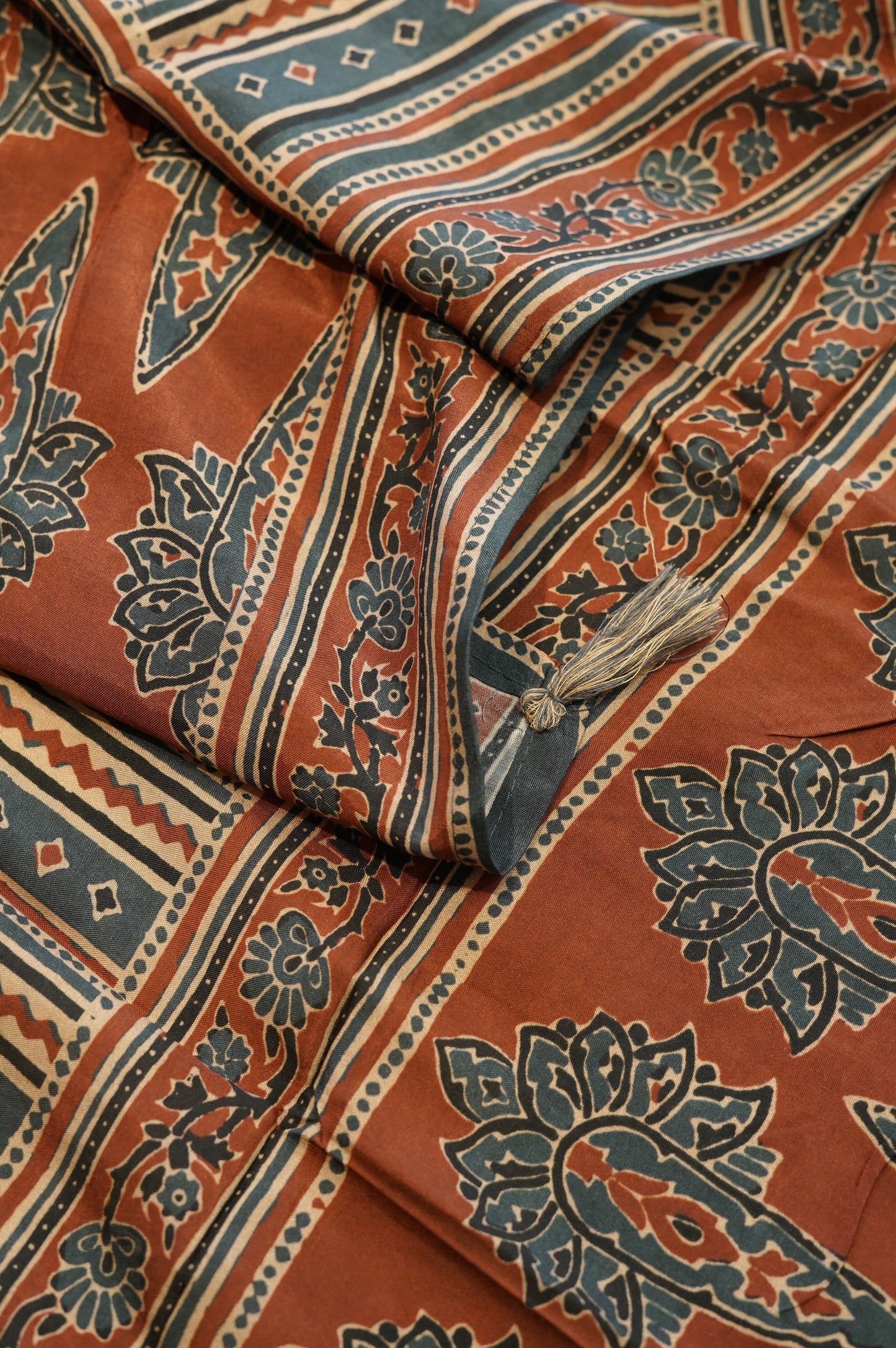 Blue Ajrakh Printed Muslin Suit with Handwork