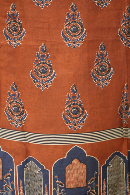Red Muslin Ajrakh Printed Suit with Handwork