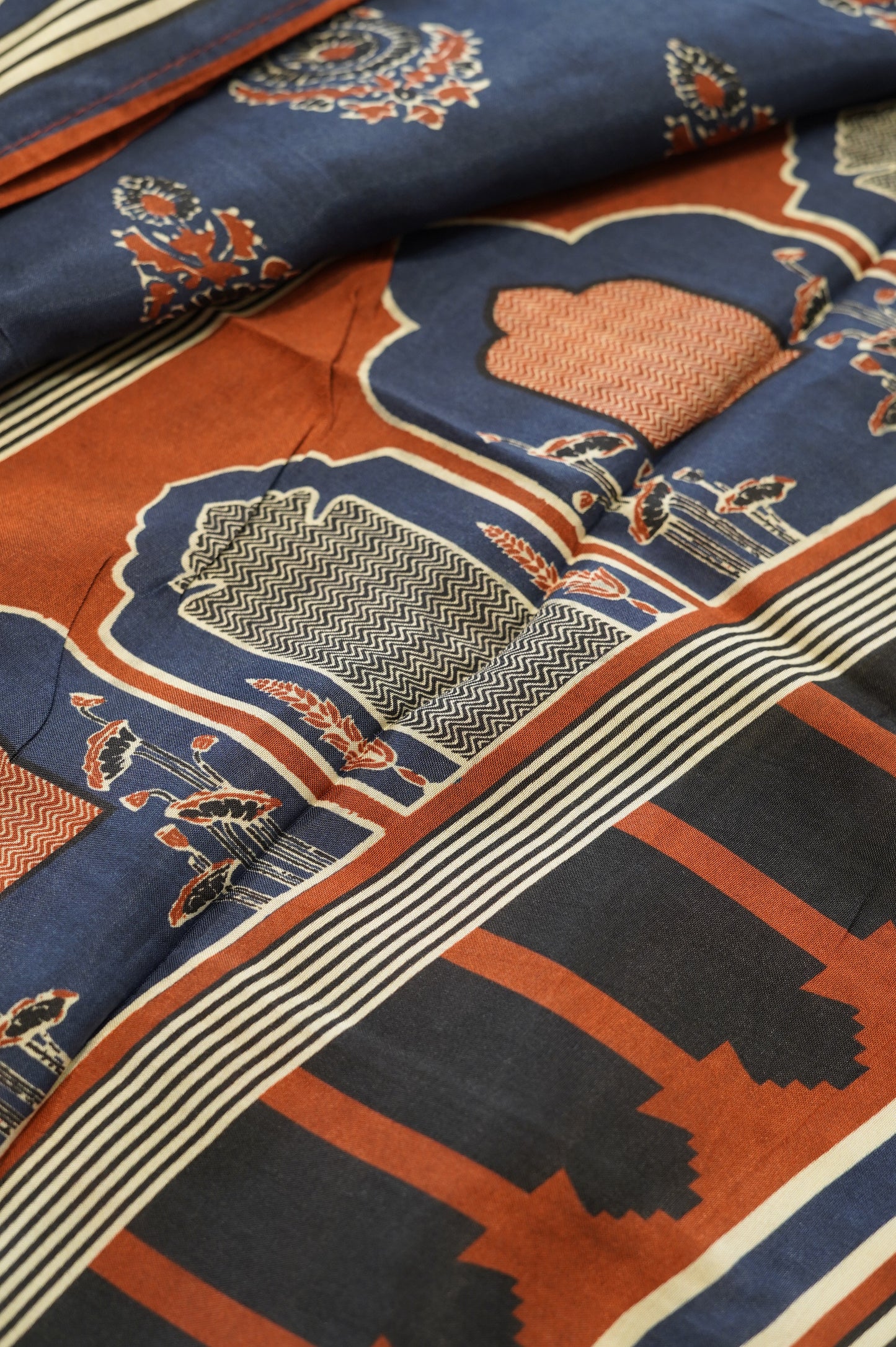 Red Muslin Ajrakh Printed Suit with Handwork