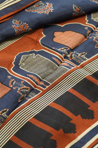 Red Muslin Ajrakh Printed Suit with Handwork