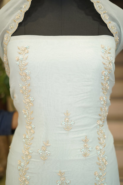 Blue Tissue Organza Suit with Handwork