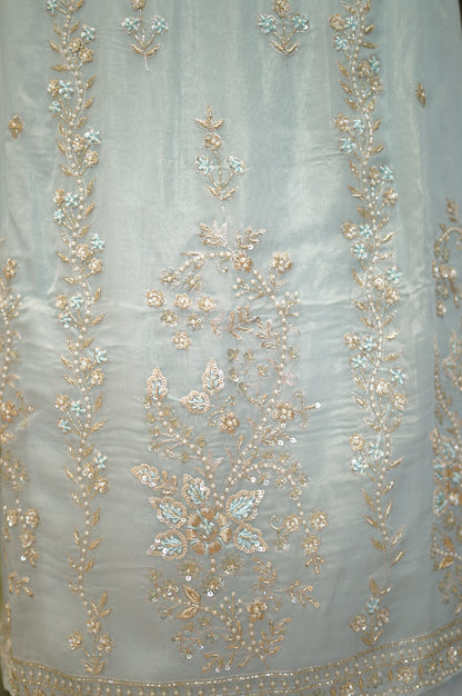 Blue Tissue Organza Suit with Handwork
