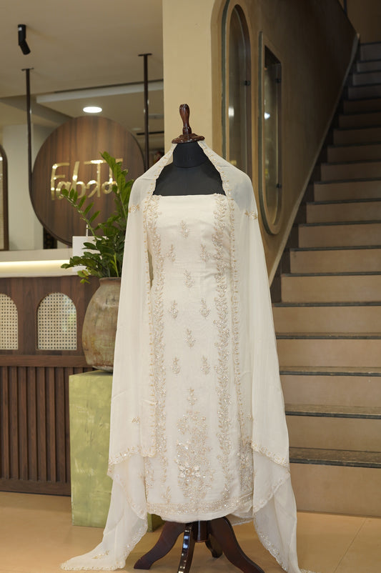 Cream Tissue Organza Suit with Handwork