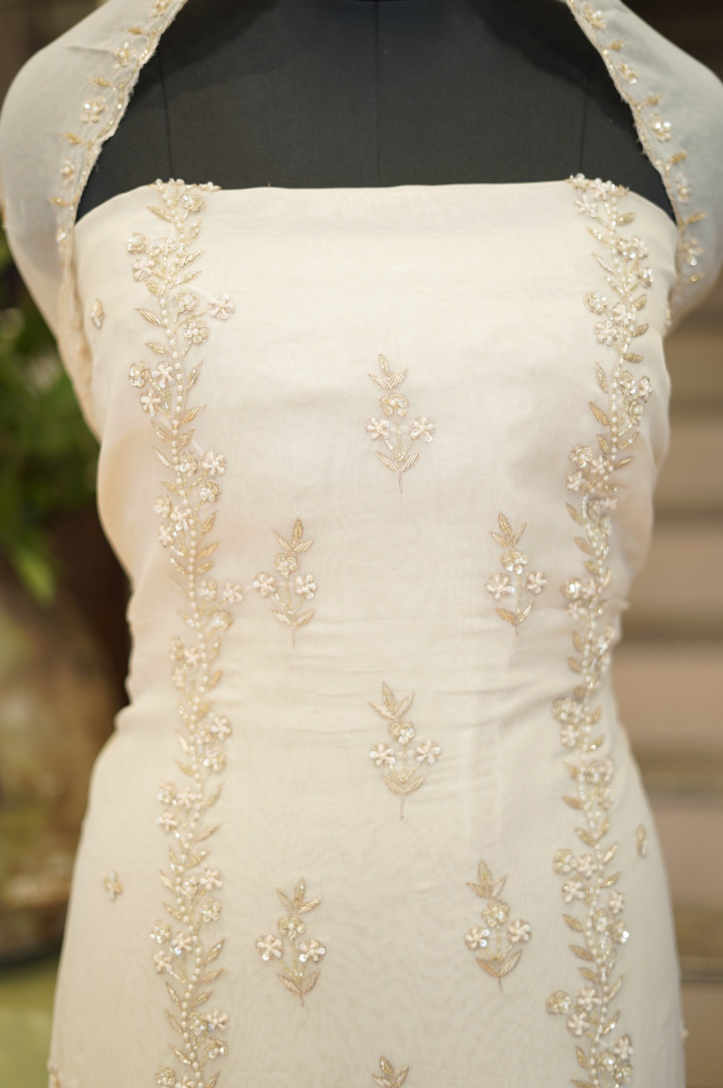 Cream Tissue Organza Suit with Handwork