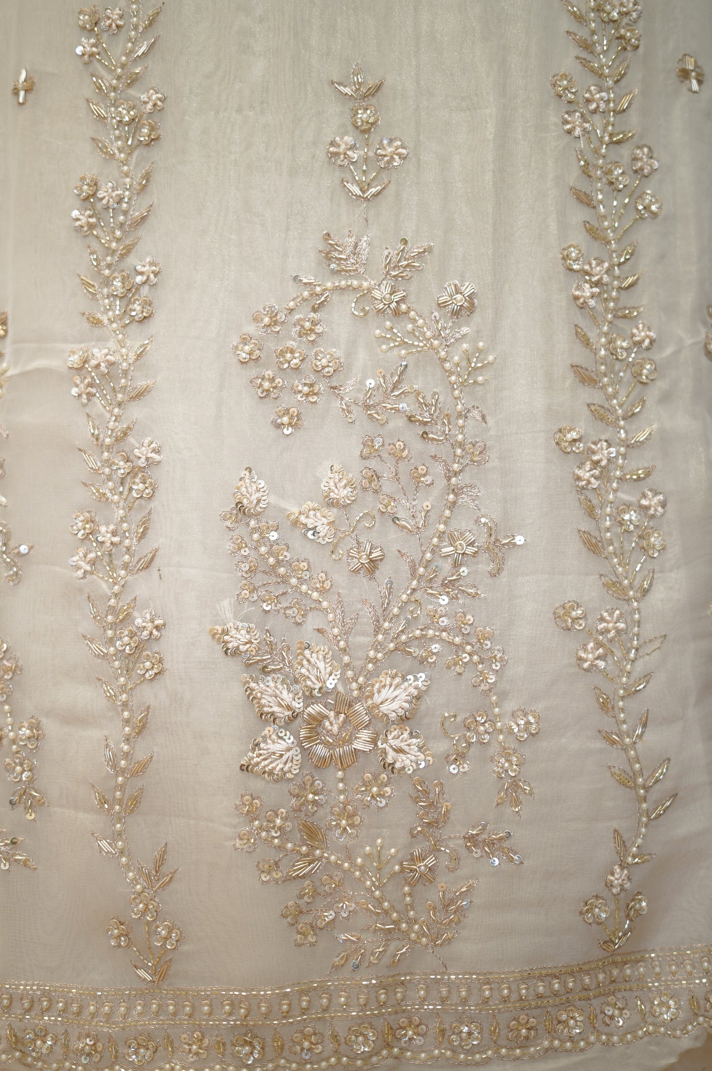 Cream Tissue Organza Suit with Handwork